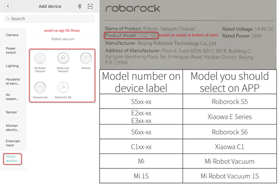 select your device's model