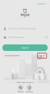 sign up a Mi Home account