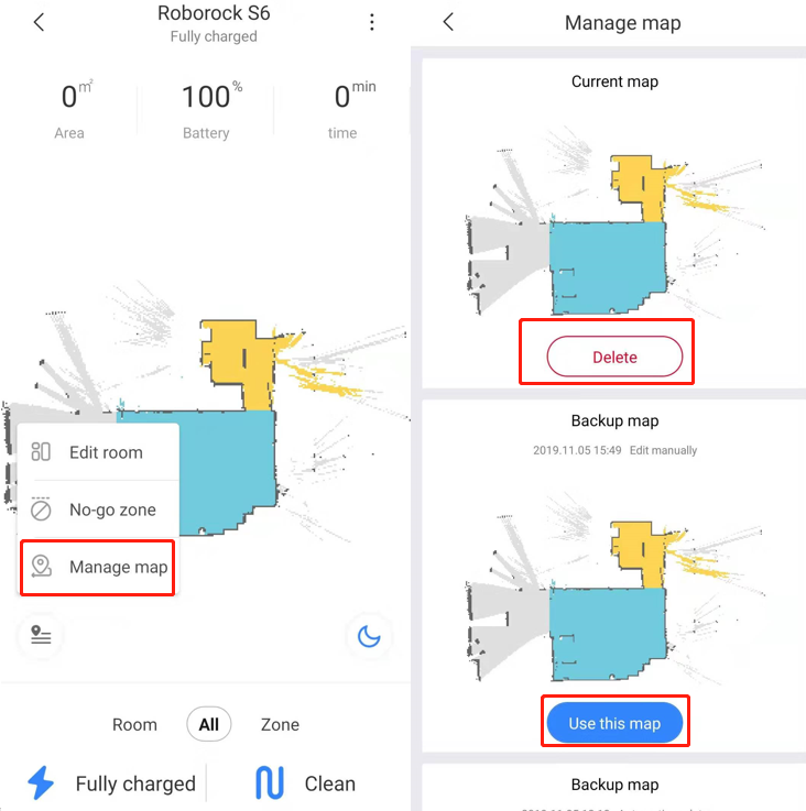 how to reset Roborock S6 saved cleaning map